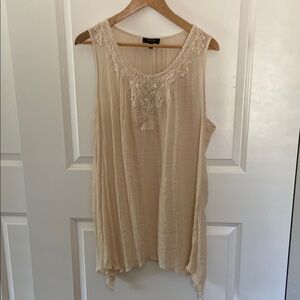 Spense Cream Asymmetrical Tunic with Embellished Neckline